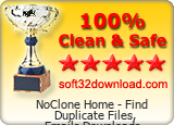 NoClone Home - Find Duplicate Files, Emails,Downloads 2011-5.0.44d Clean & Safe award
